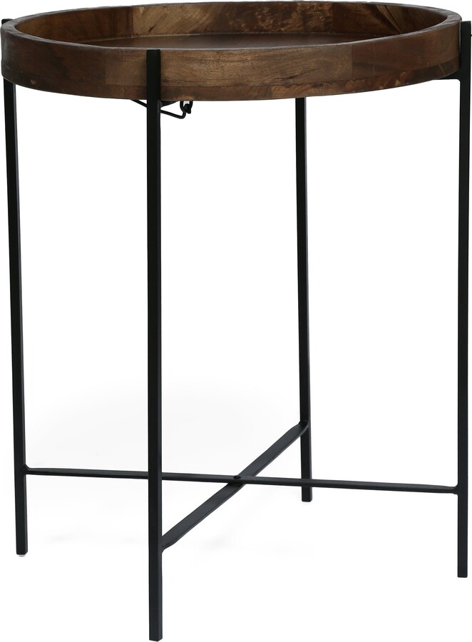 Christopher Knight Home Tift Handcrafted Modern Industrial Mango Wood Folding Tray Top Side