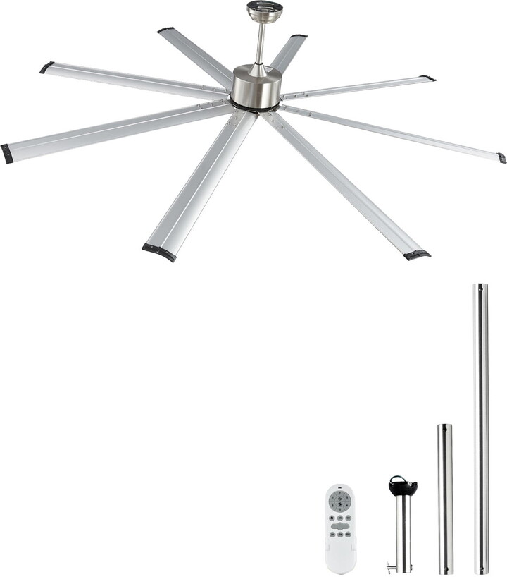 KFFKFF 84 Inch No-Light Ceiling Fan, Remote with 6 Speeds, 8-Blade Aluminum, DC Motor with Reverse Function, Contemporary Flush Mount Fan Ideal for Bedroom, Lounge, Patio, Indoor/Outdoor Use