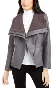 Alfani Faux-Leather Fleece-Trim Jacket, Created For Macy's