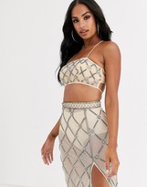 Thumbnail for your product : ASOS DESIGN DESIGN sheer embellished crop top co-ord