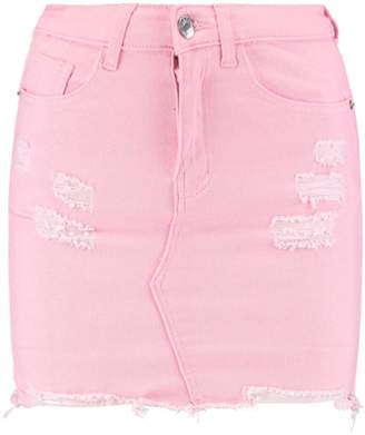 boohoo Pink Distressed Denim Mini Skirt