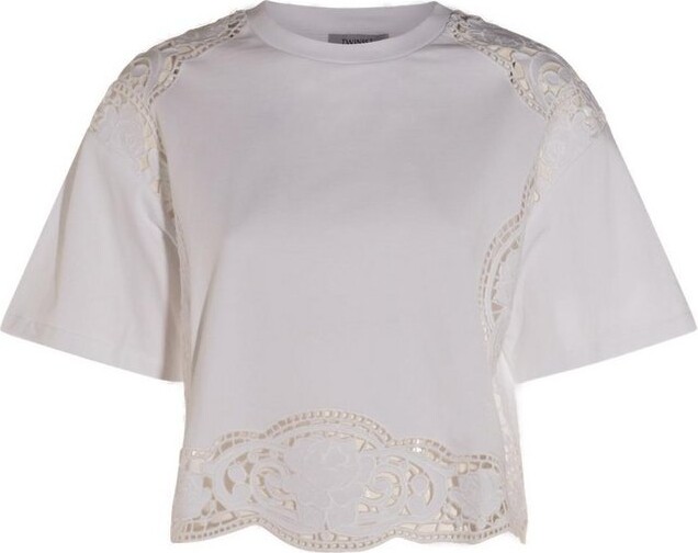 TWINSET Lace Trim Cropped Top