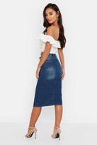 Thumbnail for your product : boohoo Petite Split Front Raw Hem Denim Midi Skirt