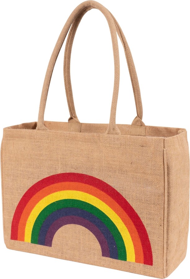 KAF Home Jute Market Tote Bag with Rainbow Print