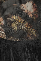 Thumbnail for your product : Notte by Marchesa 3135 Notte by Marchesa Appliquéd lace and printed satin gown