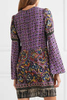 Thumbnail for your product : Anna Sui Printed Silk Crepe De Chine Mini Dress - Purple