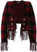 Thumbnail for your product : Balmain checked frayed cropped jacket