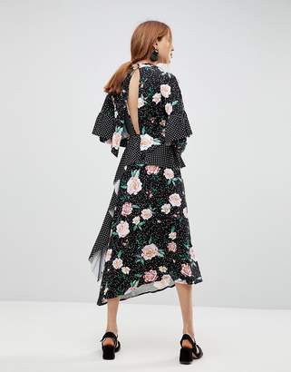 ASOS Tall TALL Mixed Print Deconstructed Tea Dress with Open Back