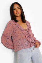 Thumbnail for your product : boohoo Woven Floral Lace Up Ruffle Blouse