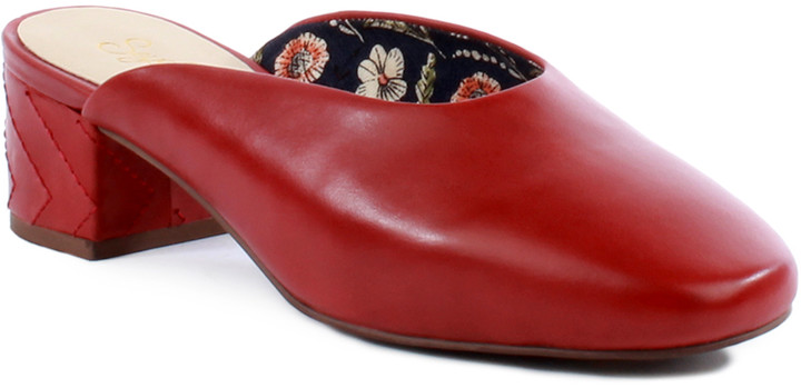 womens red leather mules