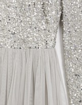 Thumbnail for your product : Maya Bridesmaid long sleeve v back maxi tulle dress with tonal delicate sequin in silver