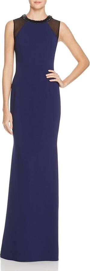 Carmen Marc Valvo Infusion Womens Crepe Gown Plunging Back 