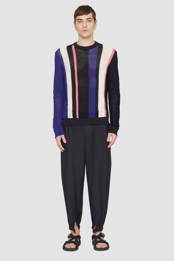 Long Sleeve Stripe Pointelle Pullover in BLK MULTI