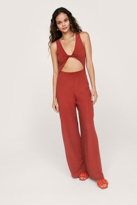 Nasty Gal Ripple Rib Knot Front Cut Out Jumpsuit - Orange - ShopStyle