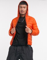 Thumbnail for your product : Bershka padded puffer jacket with hood in orange