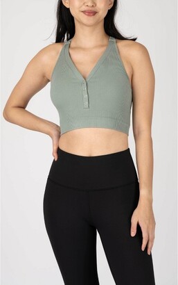 Yogalicious Sorority Girl Seamless Ribbed Button Henley Cropped Tank Top -  Lily Pad - Large - ShopStyle