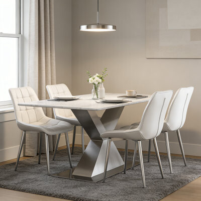George Oliver Curlee Dansby PU Dining Chairs with Metal Base