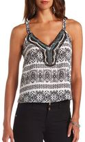 Thumbnail for your product : Charlotte Russe Printed Beaded Strappy Swing Tank Top