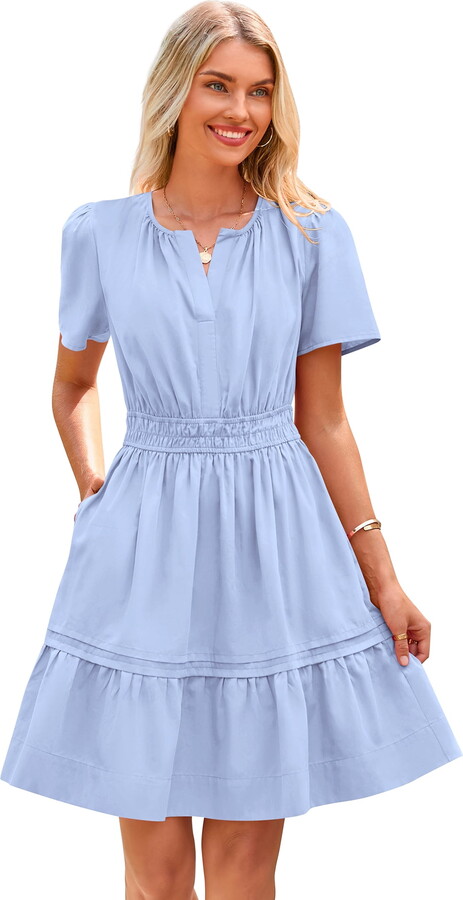 PRETTYGARDEN Women’s Ruched Tiered Mini Dress with Short Sleeves, Sizes S-XXL