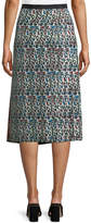 Thumbnail for your product : Carven Floral Birds Pleated Silk Midi Skirt