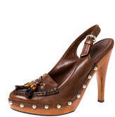 Thumbnail for your product : Gucci Brown Leather Tassel Loafer Slingback Clogs Size 38.5