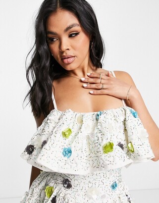 ASOS LUXE strappy cupped ruffle jumpsuit in blurred floral
