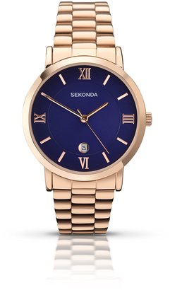 Sekonda Men's Quartz Watch with Blue Dial Analogue Display and Gold Stainless Steel Bracelet 1090.27