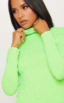 Thumbnail for your product : PrettyLittleThing Neon Lime Rib Roll Neck Long Sleeve Top