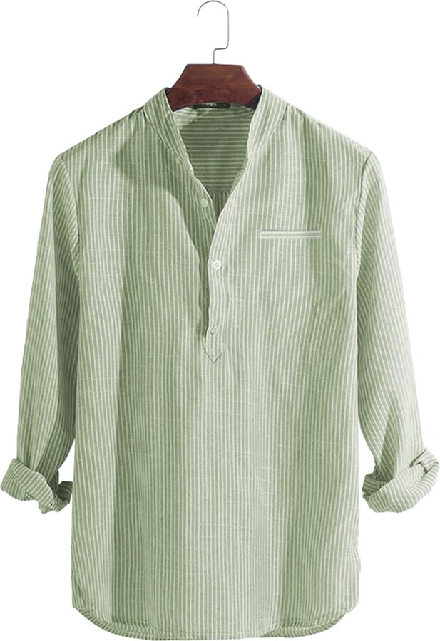 JMIERR Men's Cotton Linen Texture Henley Shirt Long Sleeve Casual Hippie  Striped Beach T Shirts ShopStyle