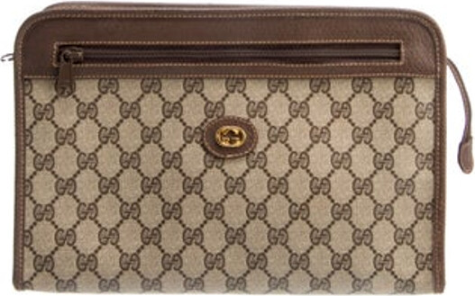 Gucci Portfolio Neutrals GG Plus & Interlocking G Logo Gold-Tone Hardware Leather Trim Leather Trim Embellishment & Single Exterior Pocket Leather Lining & Single Interior Pocket Zip Closure at Top
