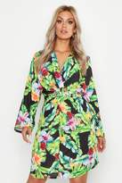 Thumbnail for your product : boohoo Plus Tropical Print Twist Front Skater Dress