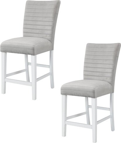 HomeRoots HomeRootsSetofTwo25"GrayandWhiteVelvetandSolidWoodCounterHeightBarChairs