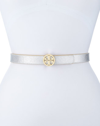 Tory Burch Reversible Leather Logo Belt, Gold/Silver