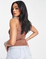 Thumbnail for your product : Threadbare ribbed high neck crop top in chocolate brown