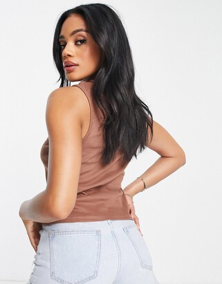Threadbare ribbed high neck crop top in chocolate brown