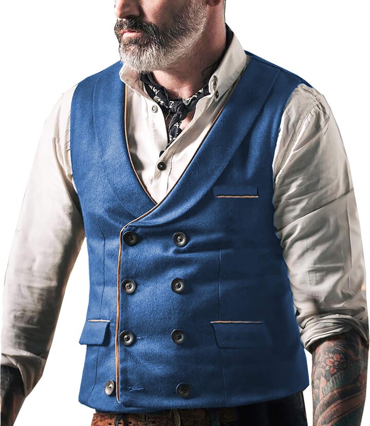 Oberora-Men Formal Double Breasted Tweed Business Suits Vest Waistcoat 