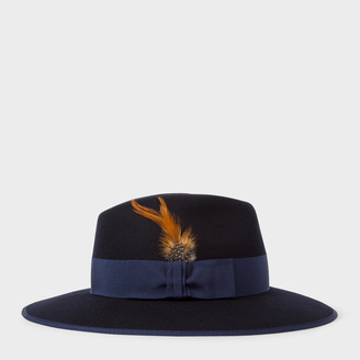 Paul Smith Women's Dark Navy Wool-Felt Fedora Hat With Feather