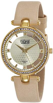 Burgi Women's Swiss Quartz Watch with Analogue Gold Dial Analogue Display and Cream Strap BUR104YG