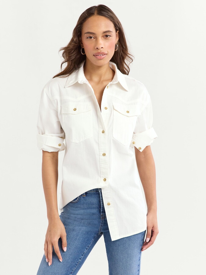 Sofia Jeans Women’s and Women’s Plus Sofia Oversized Boyfriend Shirt with Long Sleeves, Sizes XS-4X