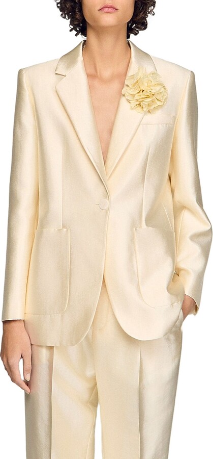 Sandro Satin Jacket with Flower Detail