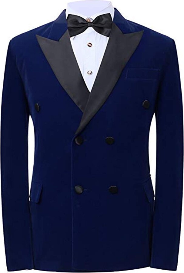 QZI Men's Blazer Velvet Suits Blazer Slim Fit Peak Lapel Double
