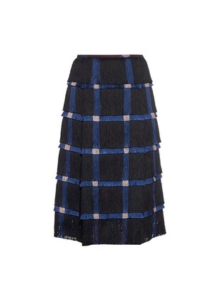 Marco De Vincenzo Checked fringed pencil skirt
