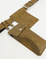 Thumbnail for your product : ASOS DESIGN slim belt in green snakeskin faux leather with pouch detail