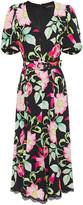 Thumbnail for your product : Andrew Gn Belted Eyelash-trimmed Floral-print Silk-crepe Midi Dress