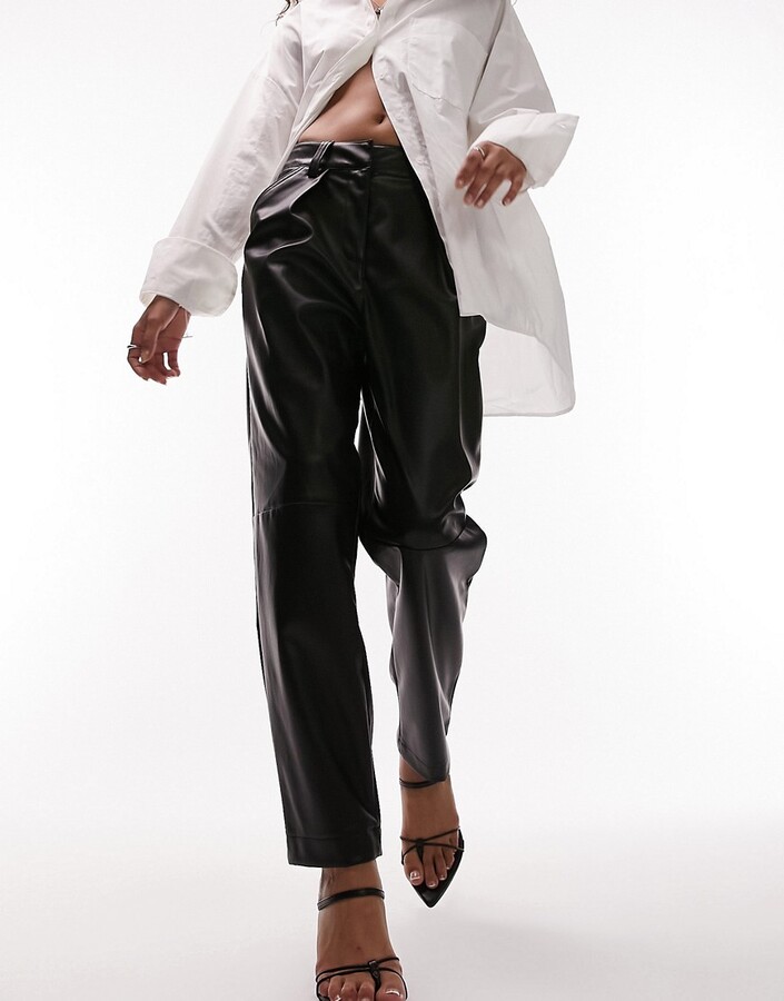 Topshop faux leather high rise peg pants in black - ShopStyle