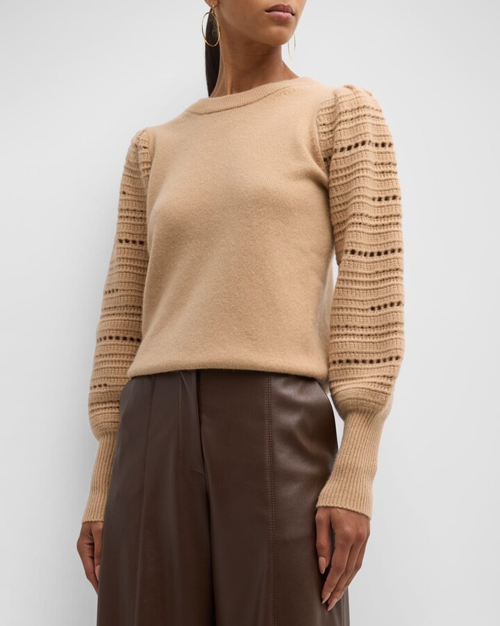Elie Tahari Cashmere Crochet-Sleeve Sweater - ShopStyle