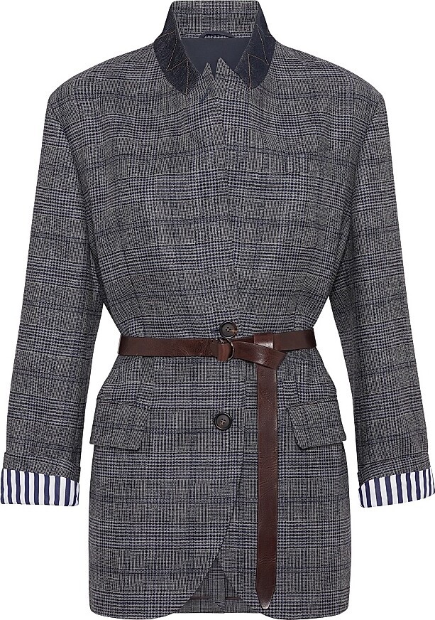 Brunello Cucinelli Women's Virgin Wool Prince of Wales Blazer - Grey - Size 0