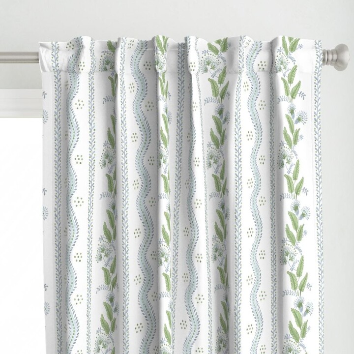 Regency Floral Curtain Panel - Soft Blue & Greens By Danika Herrick Folk Art Light Leaves Custom Spoonflower