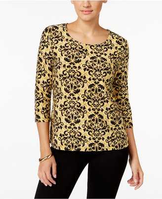 JM Collection Petite Printed Jacquard Top, Only at Macy's
