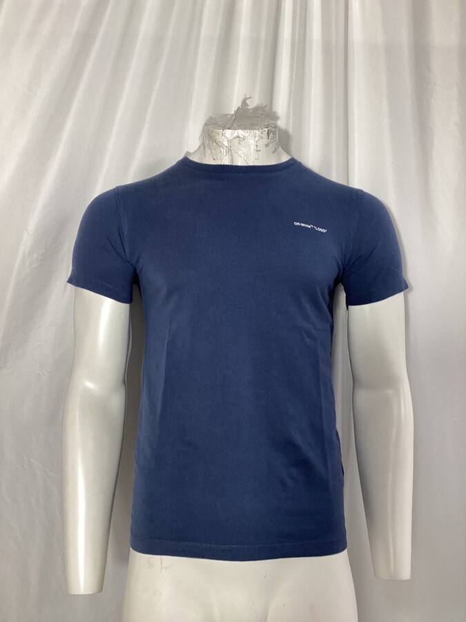 Off-White Logo Print Crewneck T-Shirt in Navy Blue Cotton